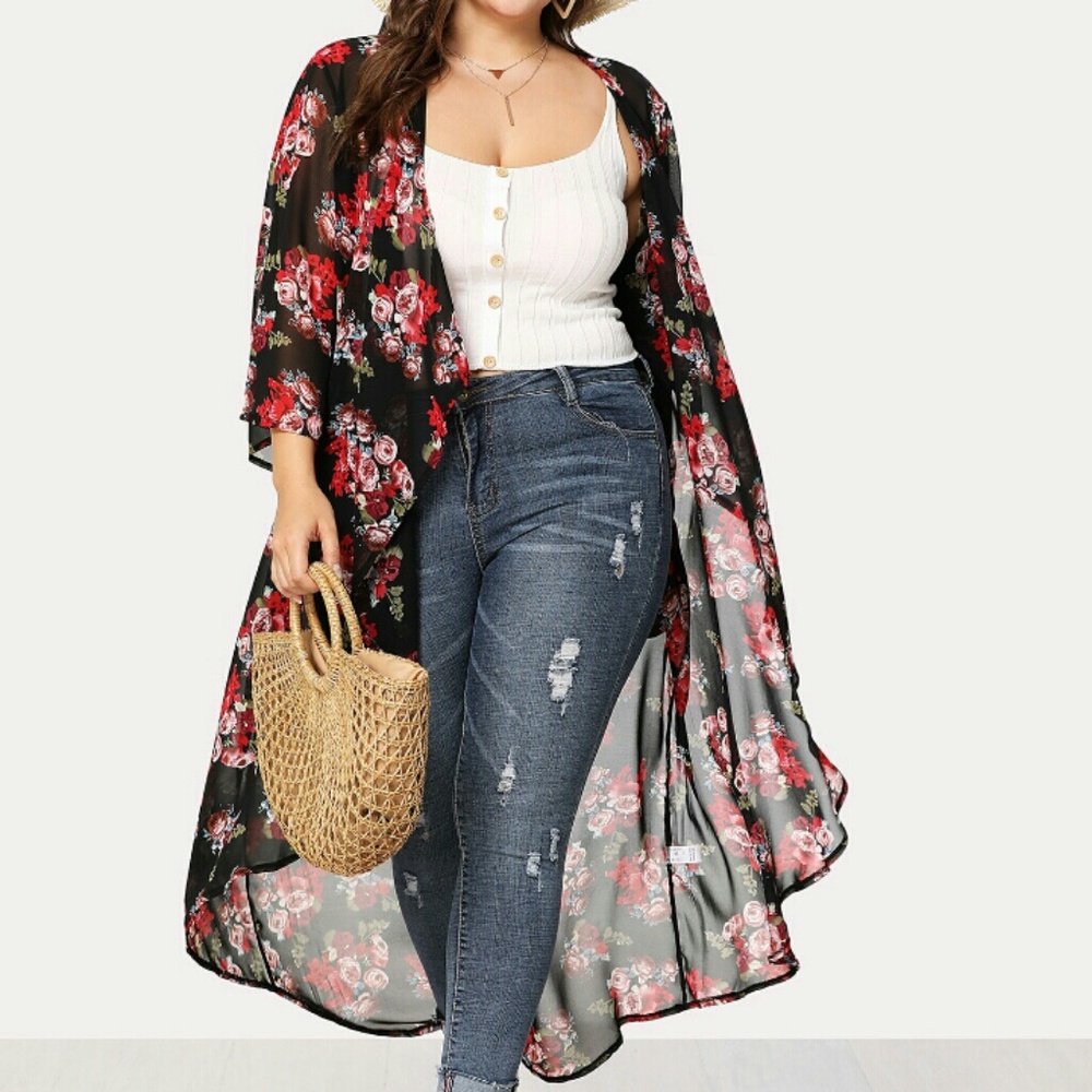 💋🐝SALE🐝💋  Floral Print Dip Hem Kimono - Picture 4 of 8